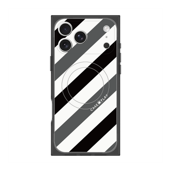 Premium Square Case with MagSafe［ Big Stripe - Black × Gray ］