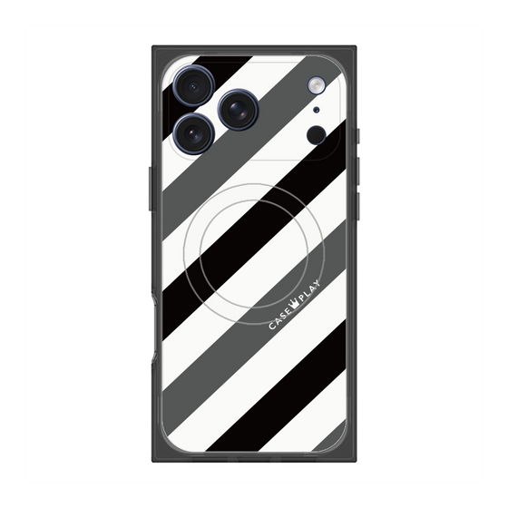 Premium Square Case with MagSafe［ Big Stripe - Black × Gray ］