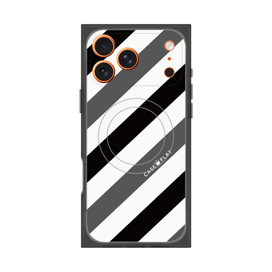 Premium Square Case with MagSafe［ Big Stripe - Black × Gray ］