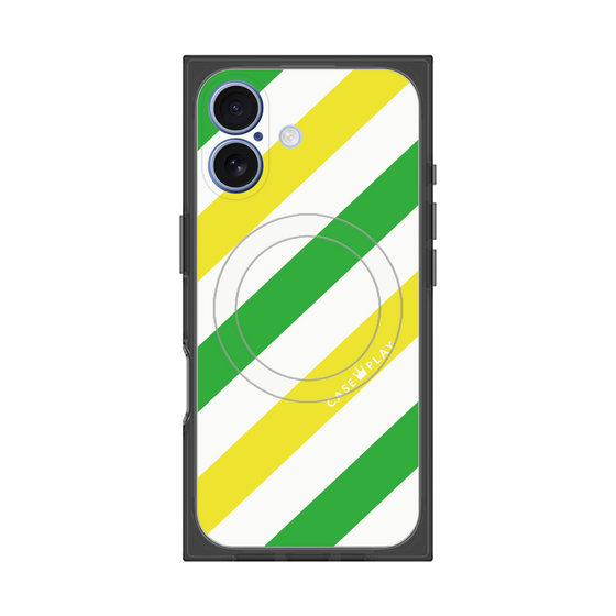 Premium Square Case with MagSafe［ Big Stripe - Green × Yellow ］