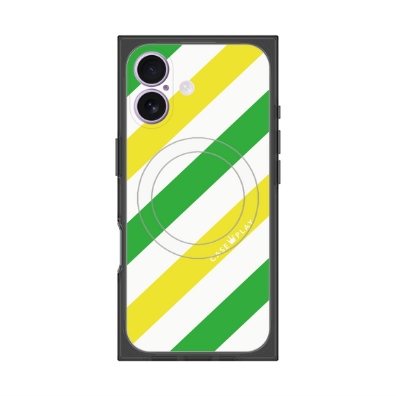Premium Square Case with MagSafe［ Big Stripe - Green × Yellow ］