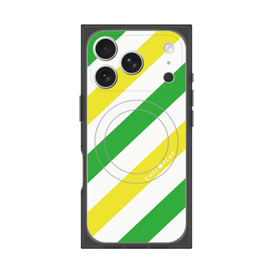 Premium Square Case with MagSafe［ Big Stripe - Green × Yellow ］