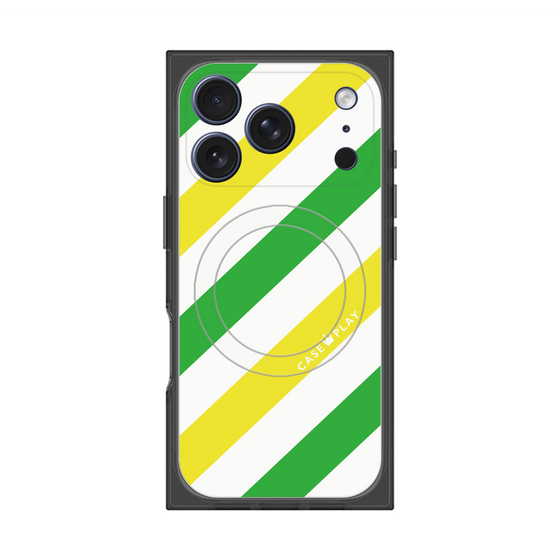 Premium Square Case with MagSafe［ Big Stripe - Green × Yellow ］