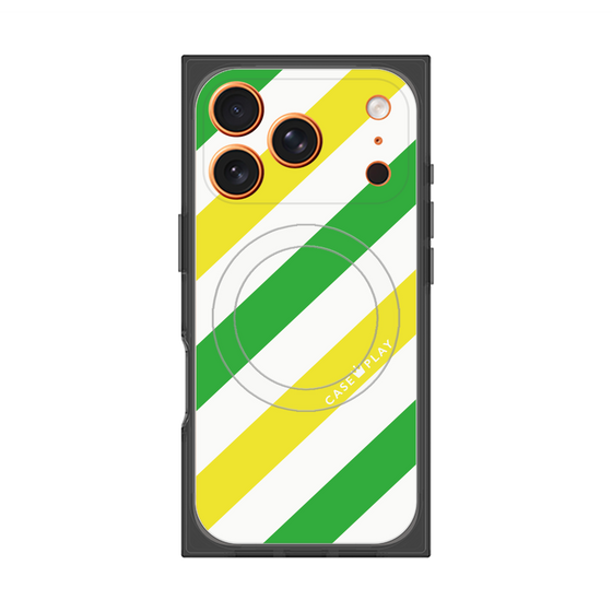 Premium Square Case with MagSafe［ Big Stripe - Green × Yellow ］