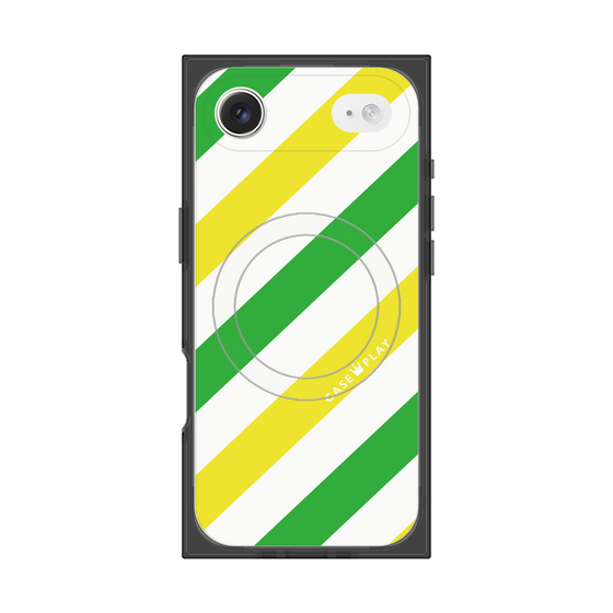Premium Square Case with MagSafe［ Big Stripe - Green × Yellow ］