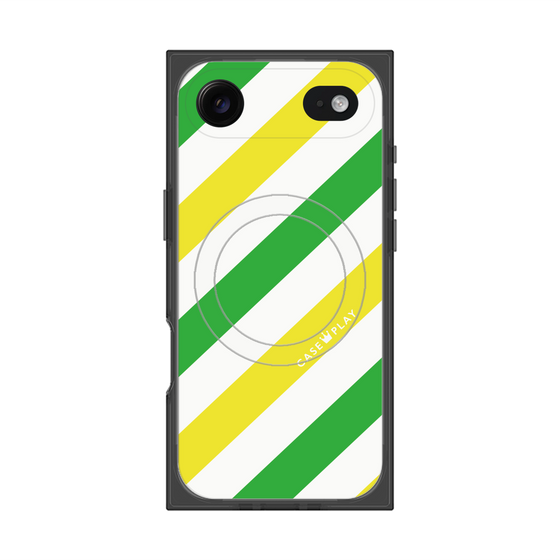 Premium Square Case with MagSafe［ Big Stripe - Green × Yellow ］