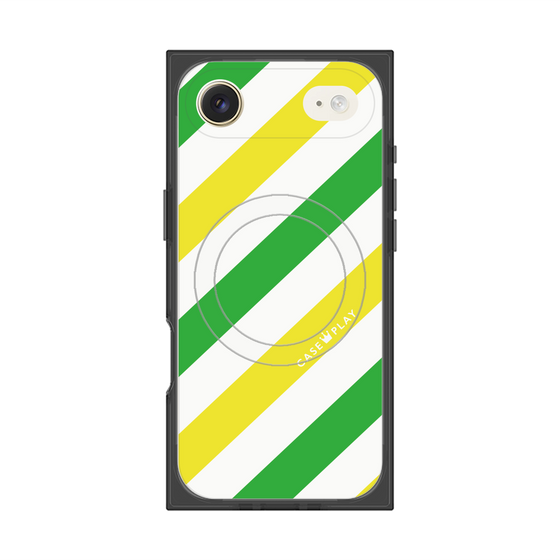 Premium Square Case with MagSafe［ Big Stripe - Green × Yellow ］