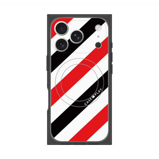 Premium Square Case with MagSafe［ Big Stripe - Red × Black ］