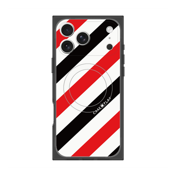 Premium Square Case with MagSafe［ Big Stripe - Red × Black ］
