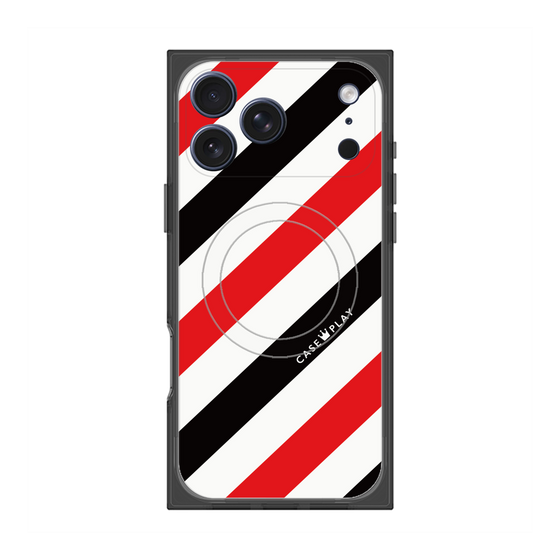 Premium Square Case with MagSafe［ Big Stripe - Red × Black ］