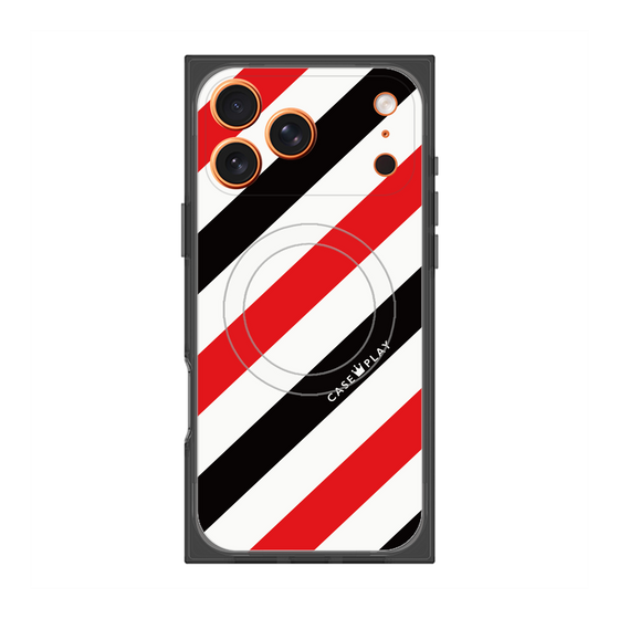 Premium Square Case with MagSafe［ Big Stripe - Red × Black ］