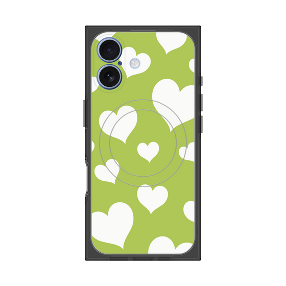 Premium Square Case with MagSafe［ Dot Hearts - Green ］