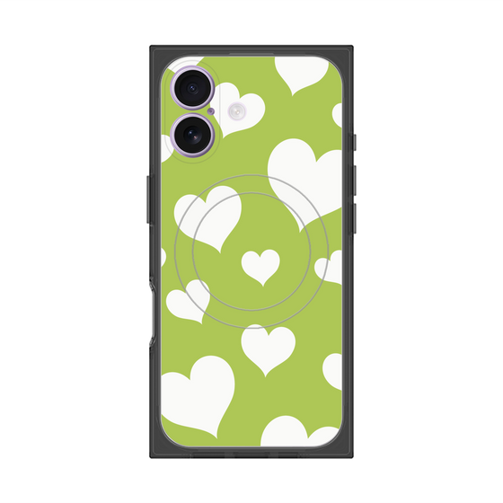 Premium Square Case with MagSafe［ Dot Hearts - Green ］