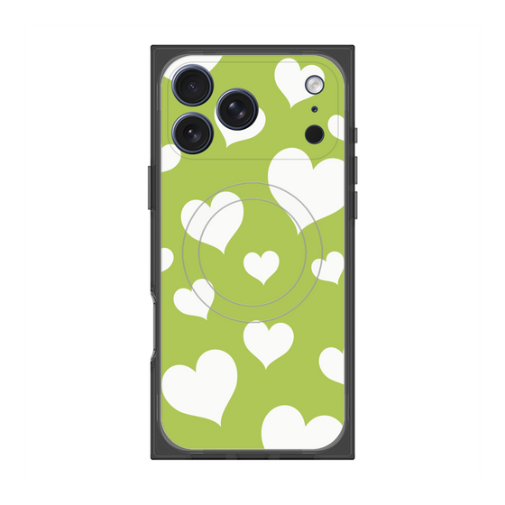 Premium Square Case with MagSafe［ Dot Hearts - Green ］