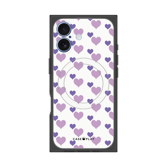 Premium Square Case with MagSafe［ Stripe Hearts - Purple ］