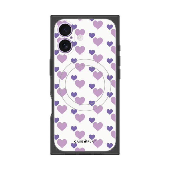 Premium Square Case with MagSafe［ Stripe Hearts - Purple ］
