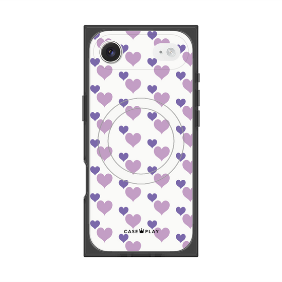 Premium Square Case with MagSafe［ Stripe Hearts - Purple ］