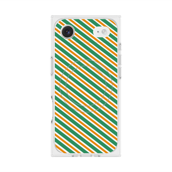 Premium Square Case with MagSafe［ Small Stripe - Green × Orange ］