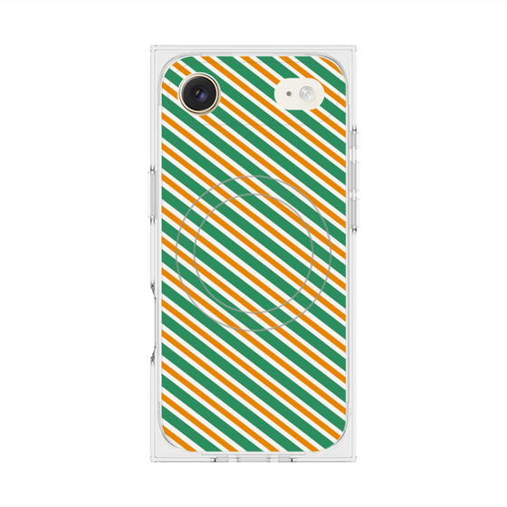 Premium Square Case with MagSafe［ Small Stripe - Green × Orange ］