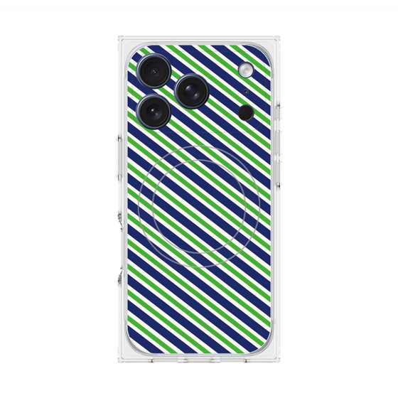 Premium Square Case with MagSafe［ Small Stripe - Navy × Green ］