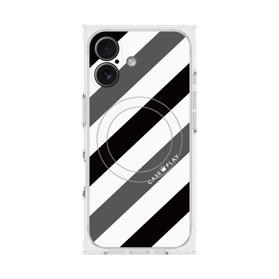 Premium Square Case with MagSafe［ Big Stripe - Black × Gray ］