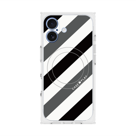 Premium Square Case with MagSafe［ Big Stripe - Black × Gray ］