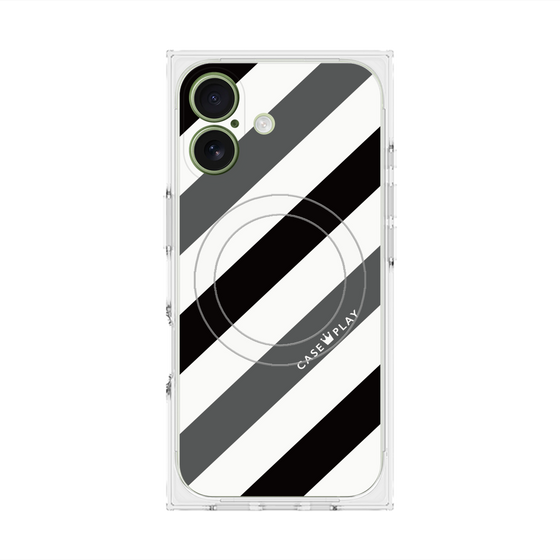 Premium Square Case with MagSafe［ Big Stripe - Black × Gray ］