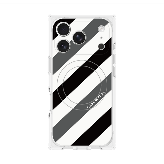Premium Square Case with MagSafe［ Big Stripe - Black × Gray ］