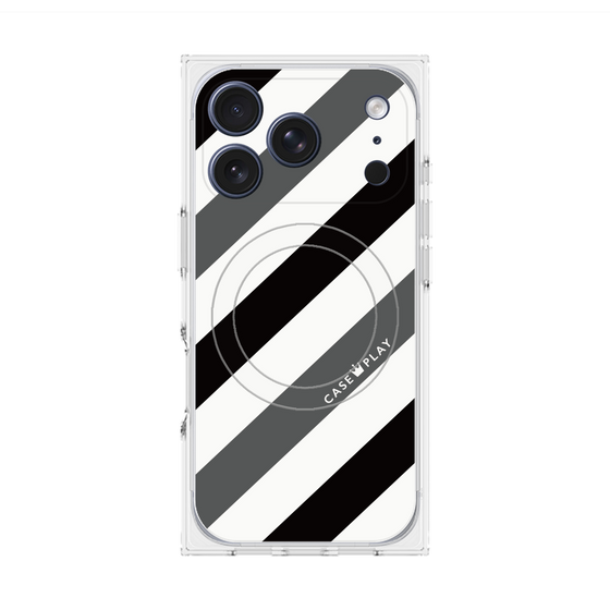 Premium Square Case with MagSafe［ Big Stripe - Black × Gray ］