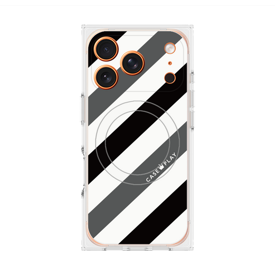 Premium Square Case with MagSafe［ Big Stripe - Black × Gray ］