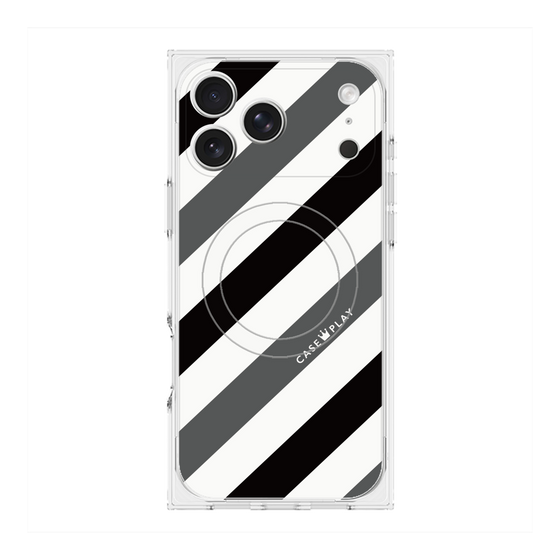Premium Square Case with MagSafe［ Big Stripe - Black × Gray ］