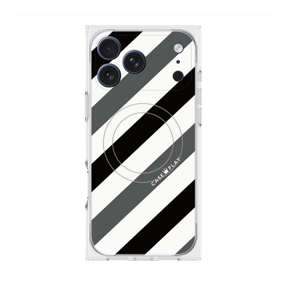 Premium Square Case with MagSafe［ Big Stripe - Black × Gray ］