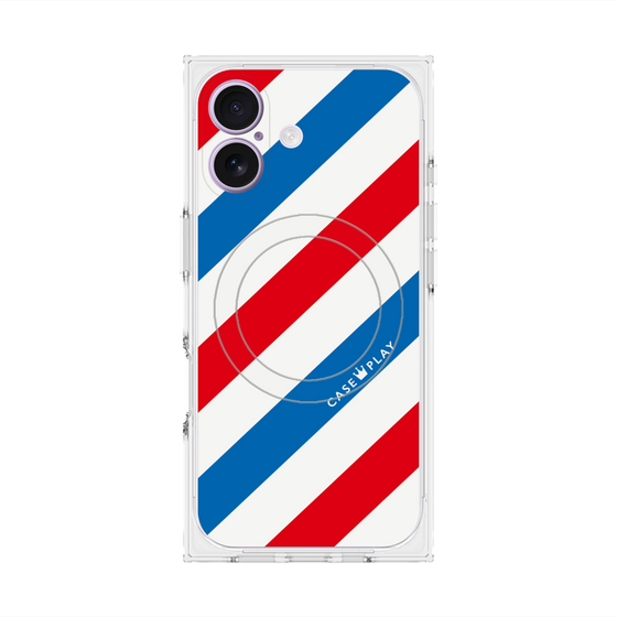 Premium Square Case with MagSafe［ Big Stripe - Red × Blue ］