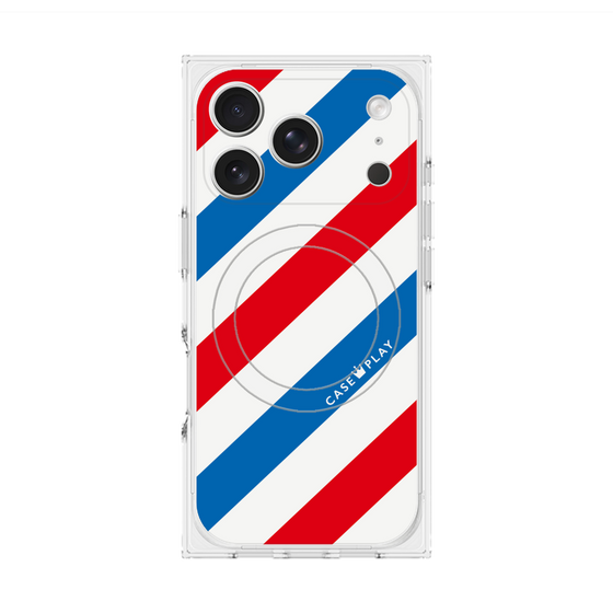 Premium Square Case with MagSafe［ Big Stripe - Red × Blue ］