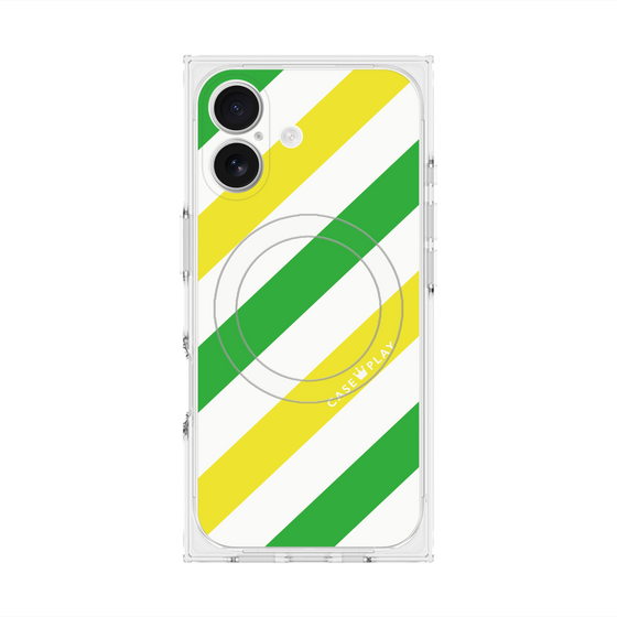 Premium Square Case with MagSafe［ Big Stripe - Green × Yellow ］