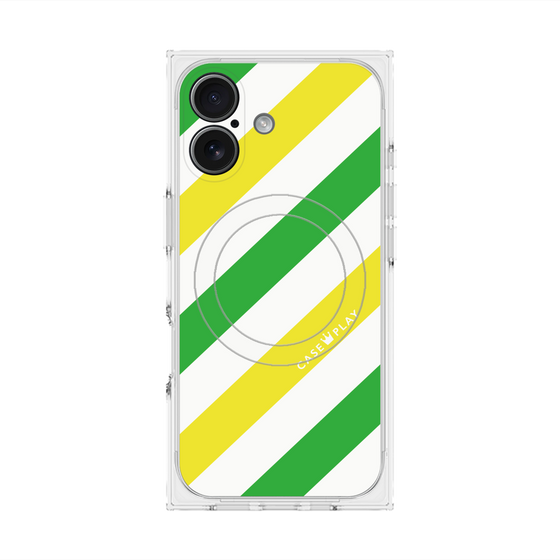 Premium Square Case with MagSafe［ Big Stripe - Green × Yellow ］