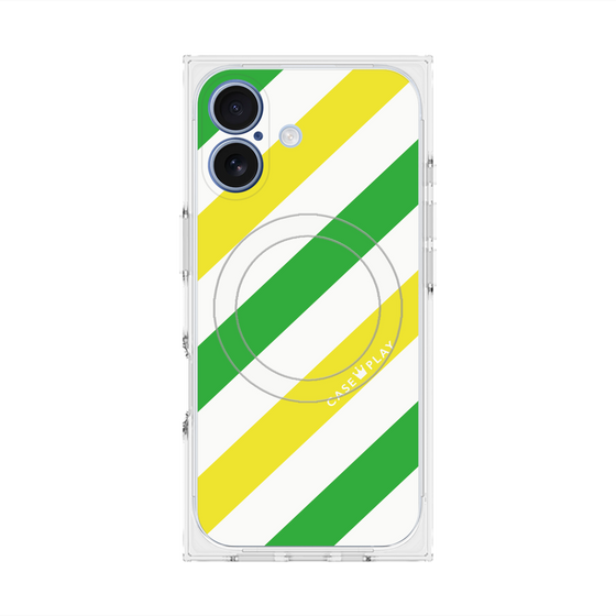 Premium Square Case with MagSafe［ Big Stripe - Green × Yellow ］