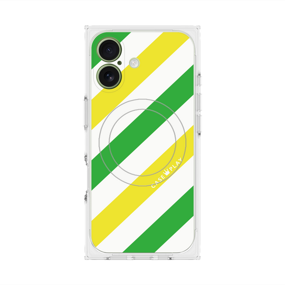 Premium Square Case with MagSafe［ Big Stripe - Green × Yellow ］