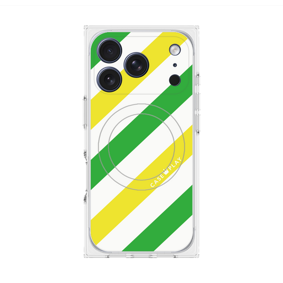 Premium Square Case with MagSafe［ Big Stripe - Green × Yellow ］