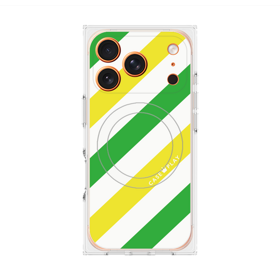 Premium Square Case with MagSafe［ Big Stripe - Green × Yellow ］
