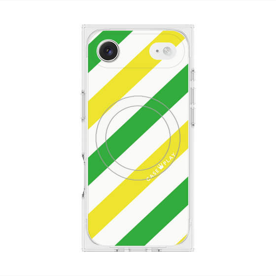 Premium Square Case with MagSafe［ Big Stripe - Green × Yellow ］
