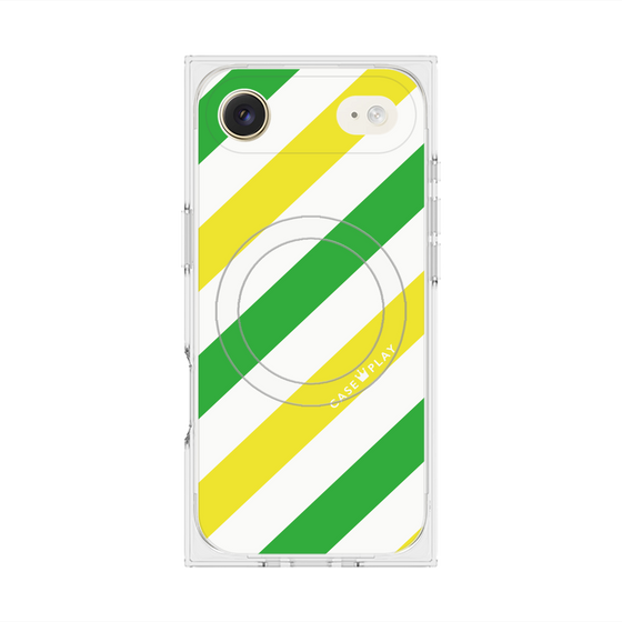 Premium Square Case with MagSafe［ Big Stripe - Green × Yellow ］
