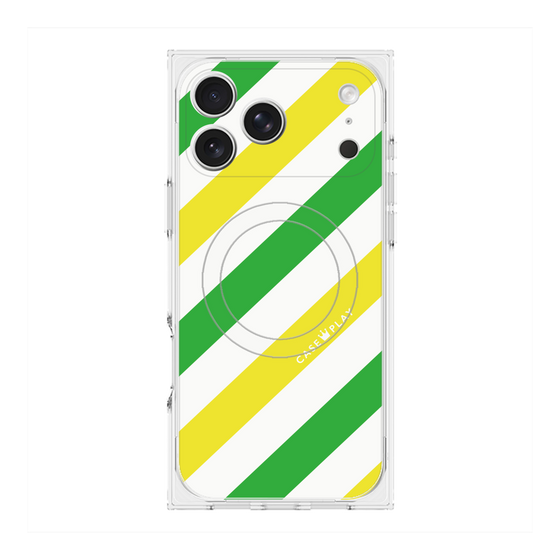 Premium Square Case with MagSafe［ Big Stripe - Green × Yellow ］