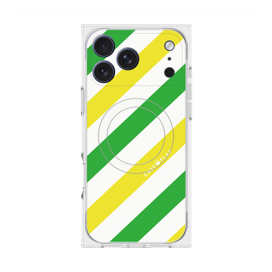 Premium Square Case with MagSafe［ Big Stripe - Green × Yellow ］