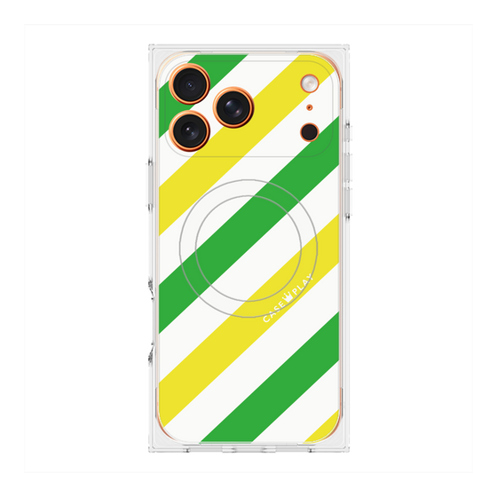 Premium Square Case with MagSafe［ Big Stripe - Green × Yellow ］