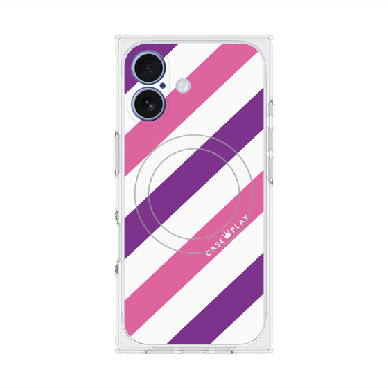 Premium Square Case with MagSafe［ Big Stripe - Purple × Pink ］