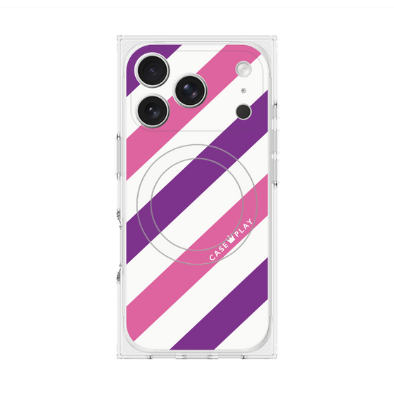 Premium Square Case with MagSafe［ Big Stripe - Purple × Pink ］