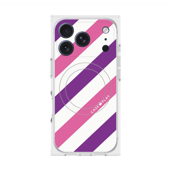 Premium Square Case with MagSafe［ Big Stripe - Purple × Pink ］