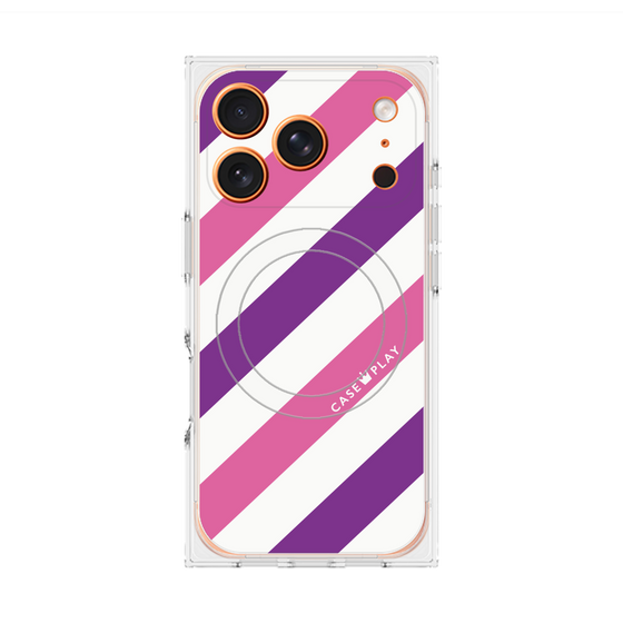 Premium Square Case with MagSafe［ Big Stripe - Purple × Pink ］