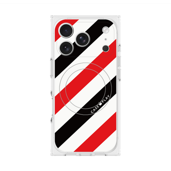 Premium Square Case with MagSafe［ Big Stripe - Red × Black ］
